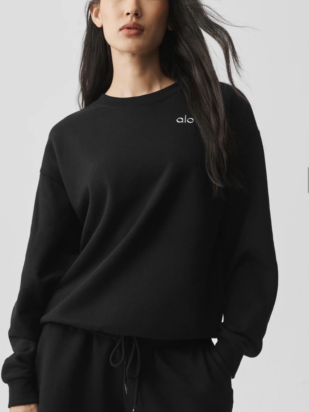 ALO Yoga Black Minimal Logo Crewneck Sweatshirt High Quality Dupe NWT